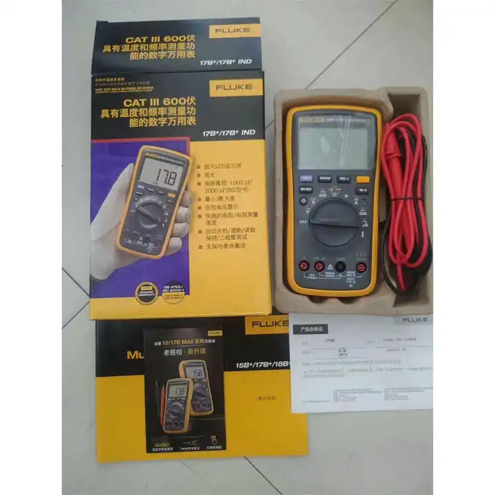 Fluke 17B+ Multimeter 1000V AC DC Voltmeter Ammeter Temperature Frequency