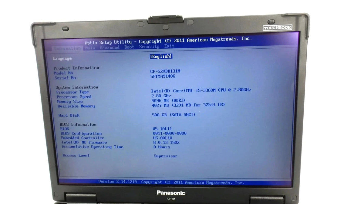 Panasonic CF-52 MK5 Core i5-3360M 2.8GHz 8GB 500GB HHD (No Wind) - 00 Hours