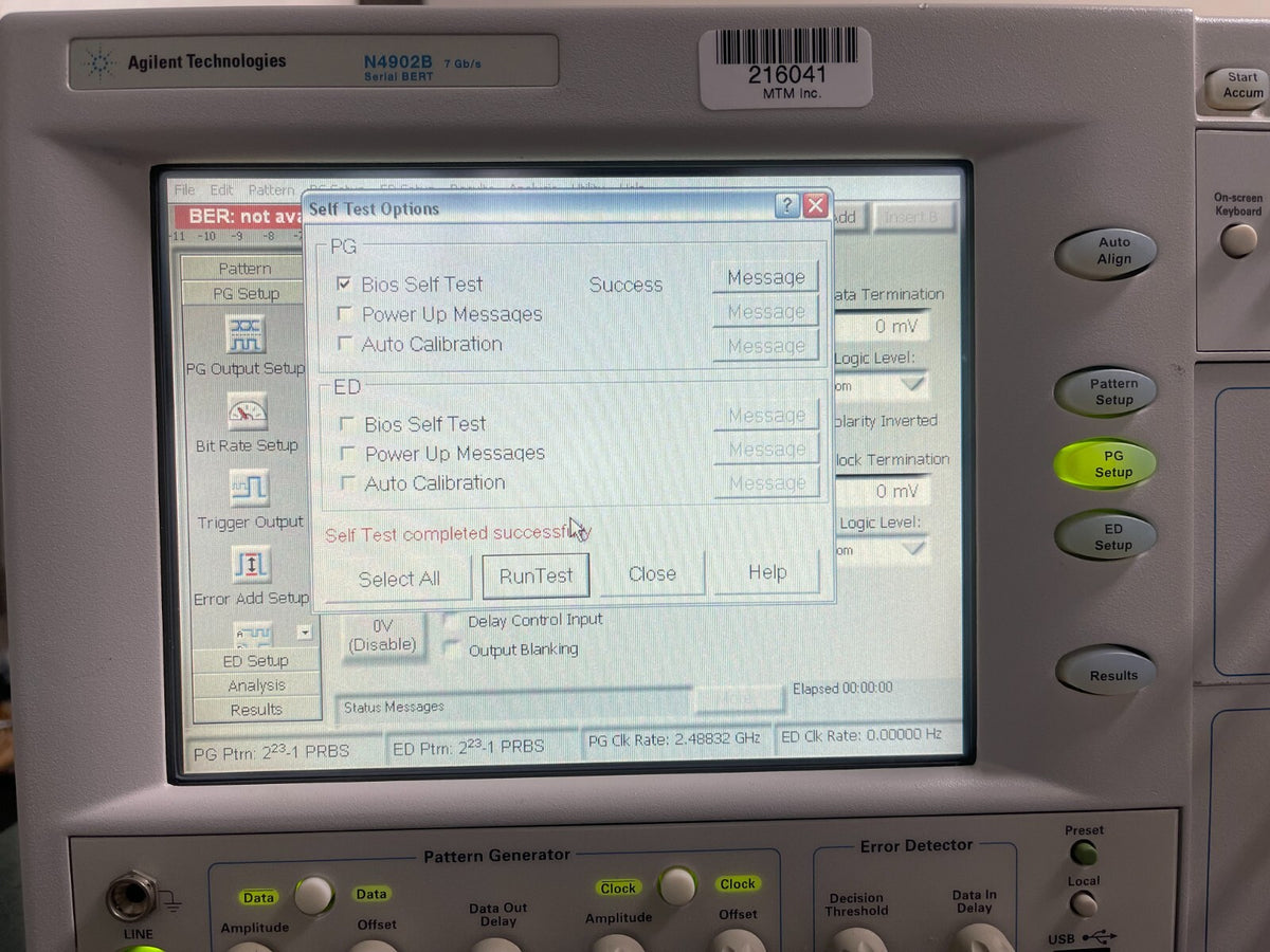 Agilent N4902B Serial BERT 7Gb/s , Selftest PG PASS , ED FAILED , w/ Opt.100