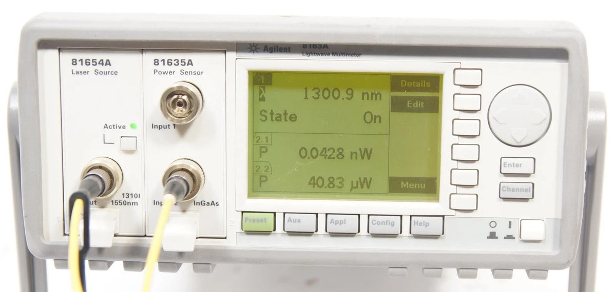 Agilent 8163A Lightwave Multimeter w 81635A Power Sensor & 81654A Laser Source