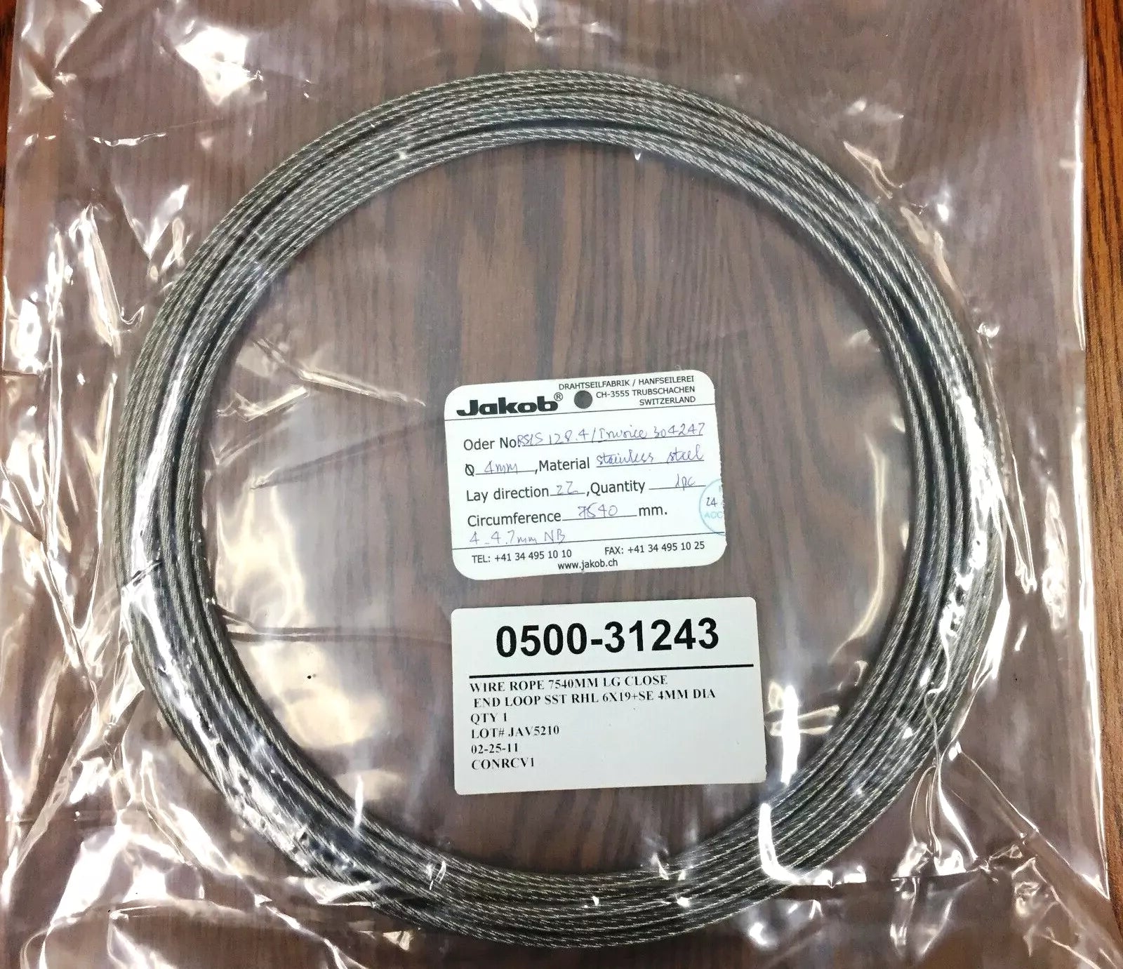Stainless Steel Wire Sling Endless Loop Jakob 20113-0480 4mm x 7540mm