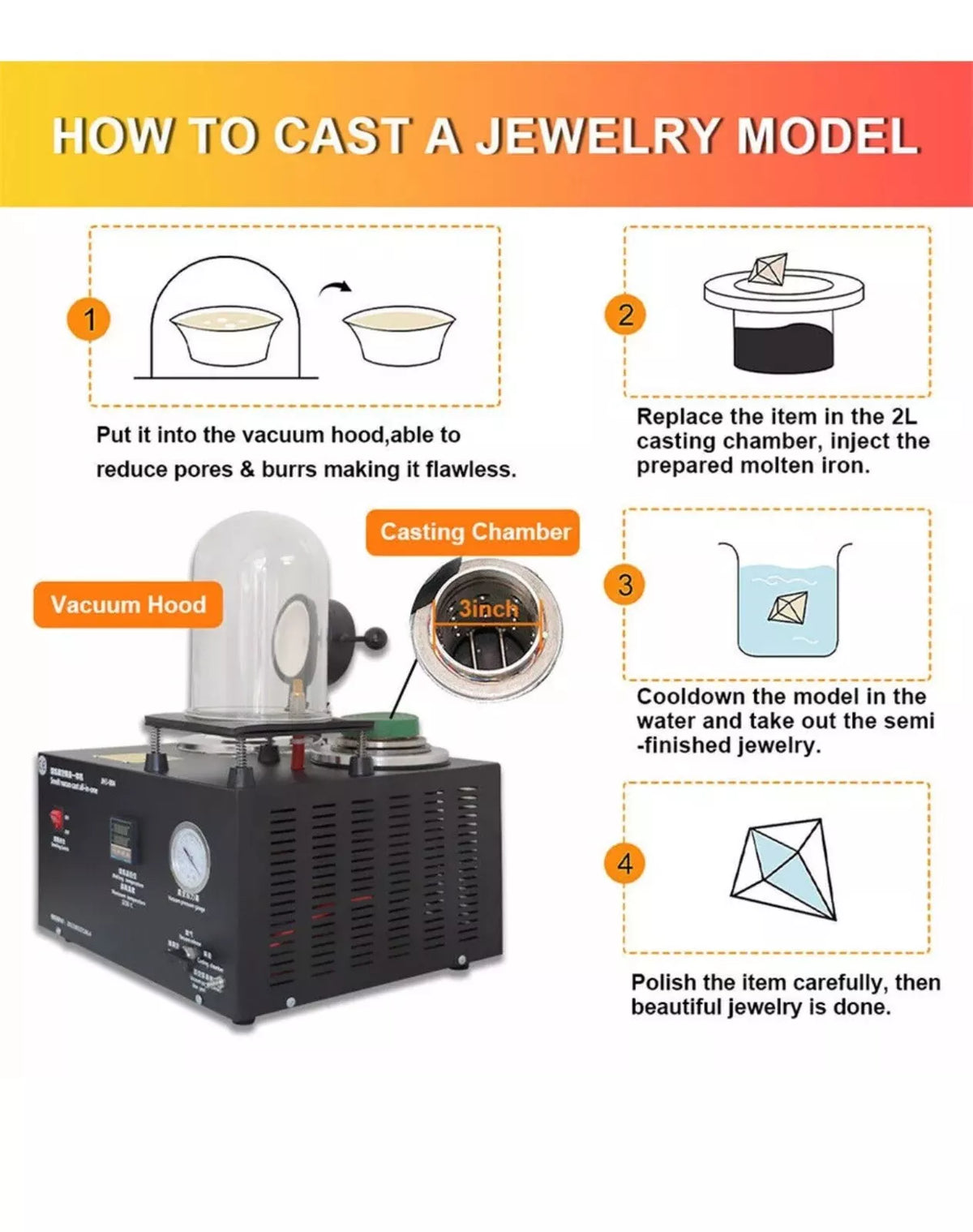 2023 2L Vacuum Investing Casting Machine with Melting Jewelry Making Tools