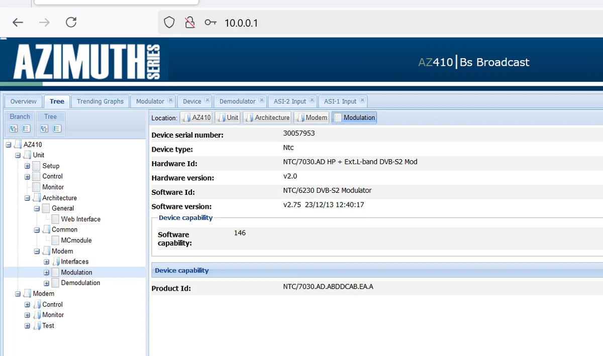 Newtec AZ410 Broadcast Satellite Modem DVB-S2 L-band Modem NTC/2215.NU.CBBBBA