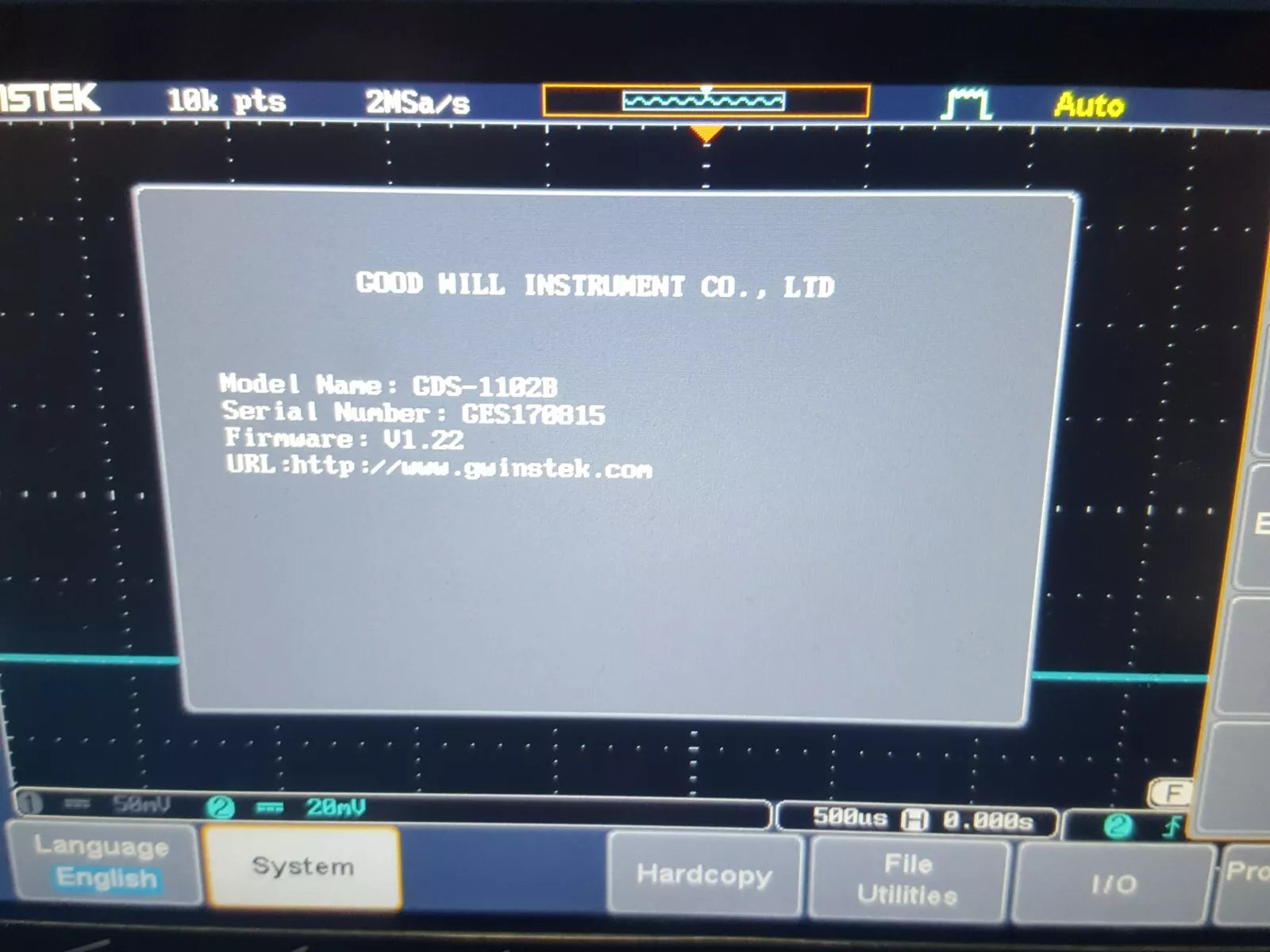 GWInstek GDS-1102B Digital Storage Oscilloscope 100MHz 2CH