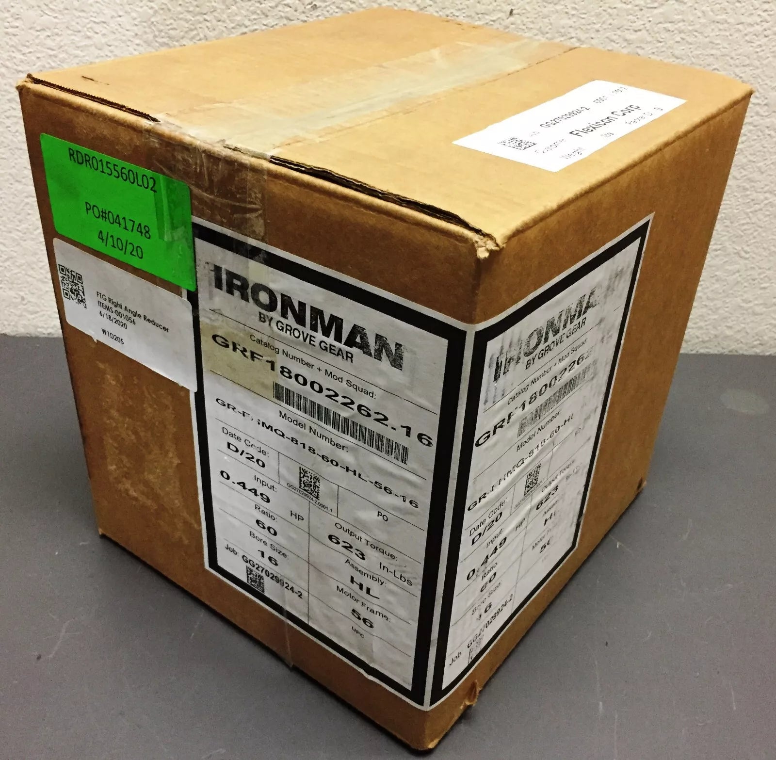 Grove Gear Ironman GR-FHMQ-818-60-HL-56-16 FTG Right Angle Reducer Ratio 60:1
