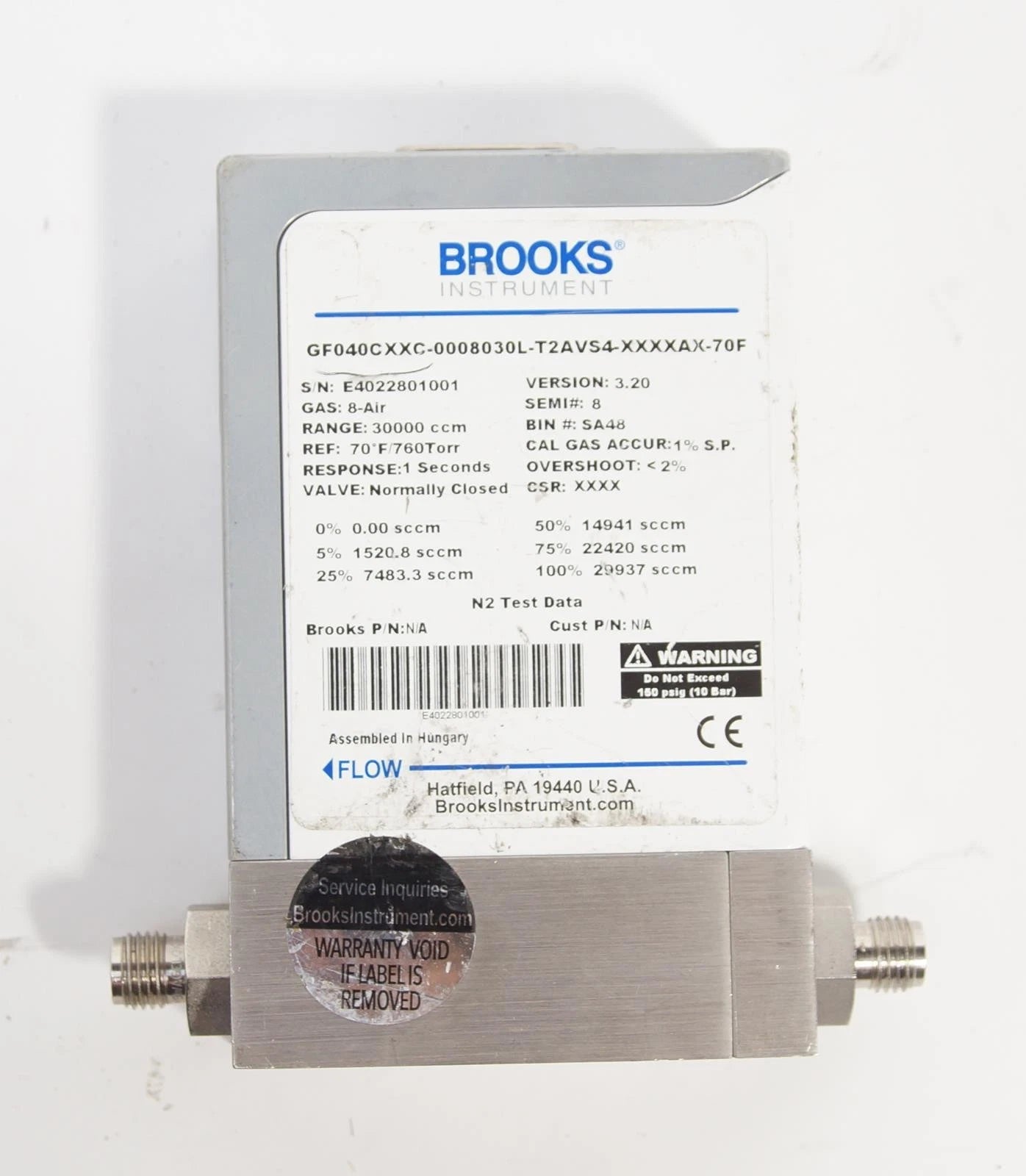 Brooks Instrument GF040CXXC N2 Gas GF Series Thermal Mass Flow Controller