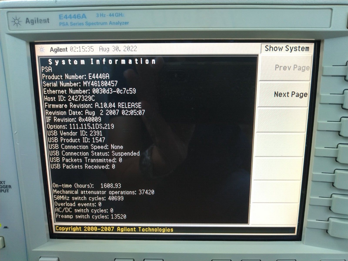 Agilent E4446A 3Hz-44GHz PSA Spectrum Analyzer w/ 1DS, 219 Noise figure _0457