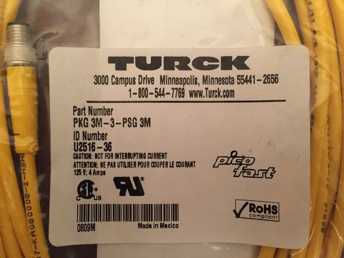 Turck PKG 3M-3-PSG 3M Cordset M8 Male to M8 Female 3 PIN PICOFAST Yellow 3M