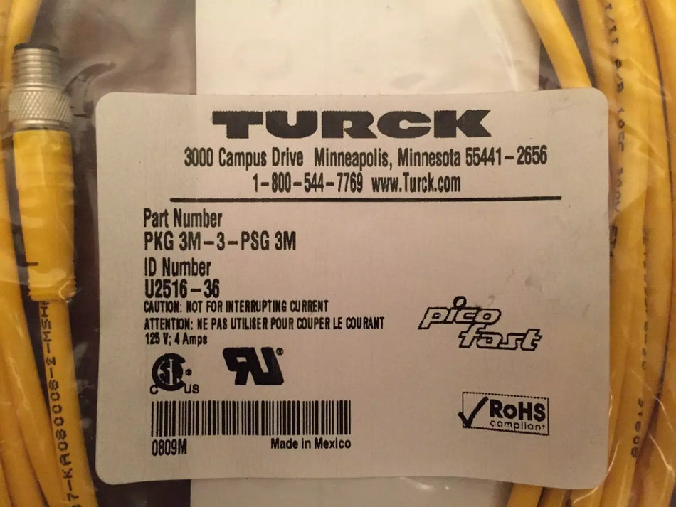 Turck PKG 3M-3-PSG 3M Cordset M8 Male to M8 Female 3 PIN PICOFAST Yellow 3M