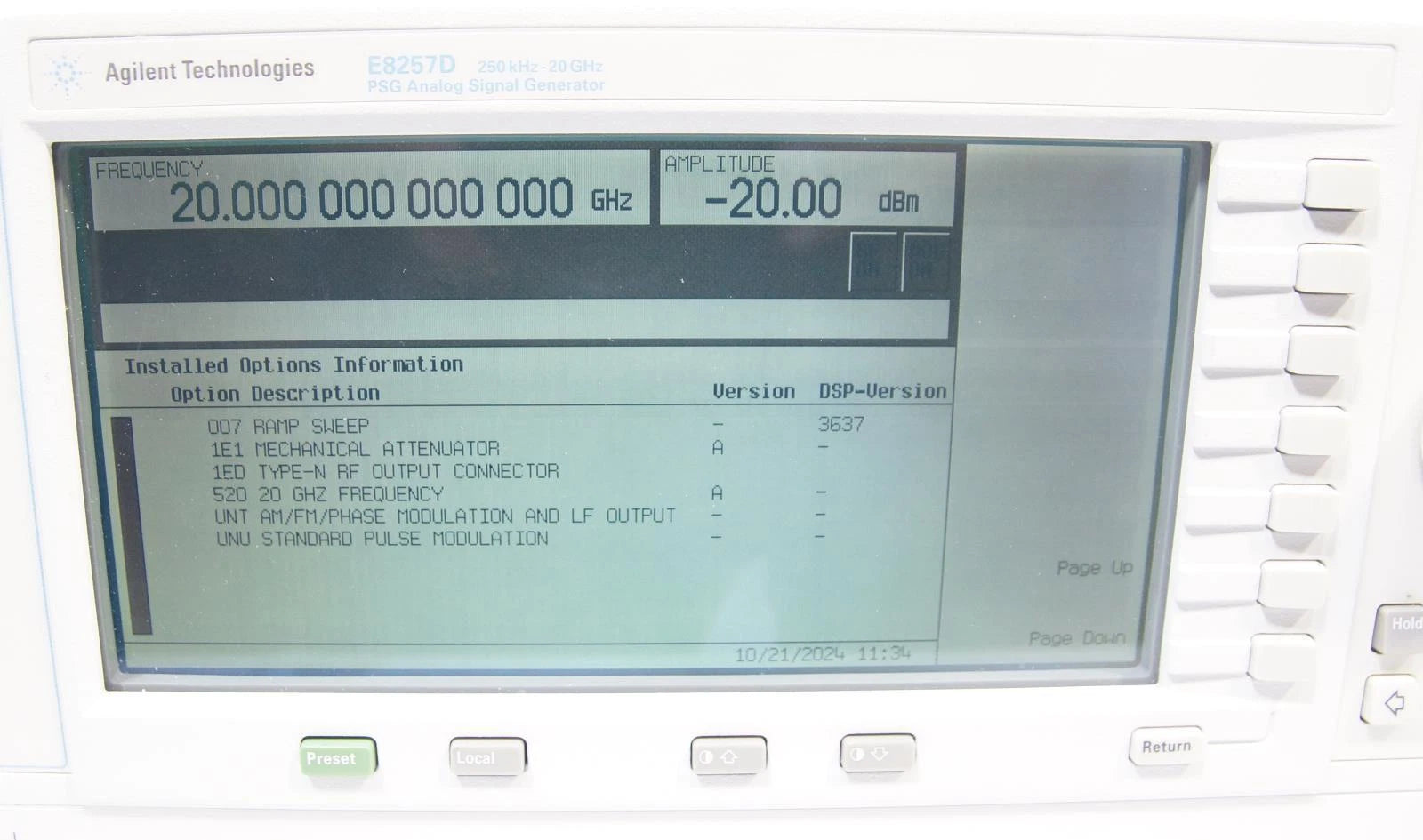 Agilent E8257D PSG 250kHz -20GHz Analog Signal Generator 1E1 1EH 520 UNT UNU