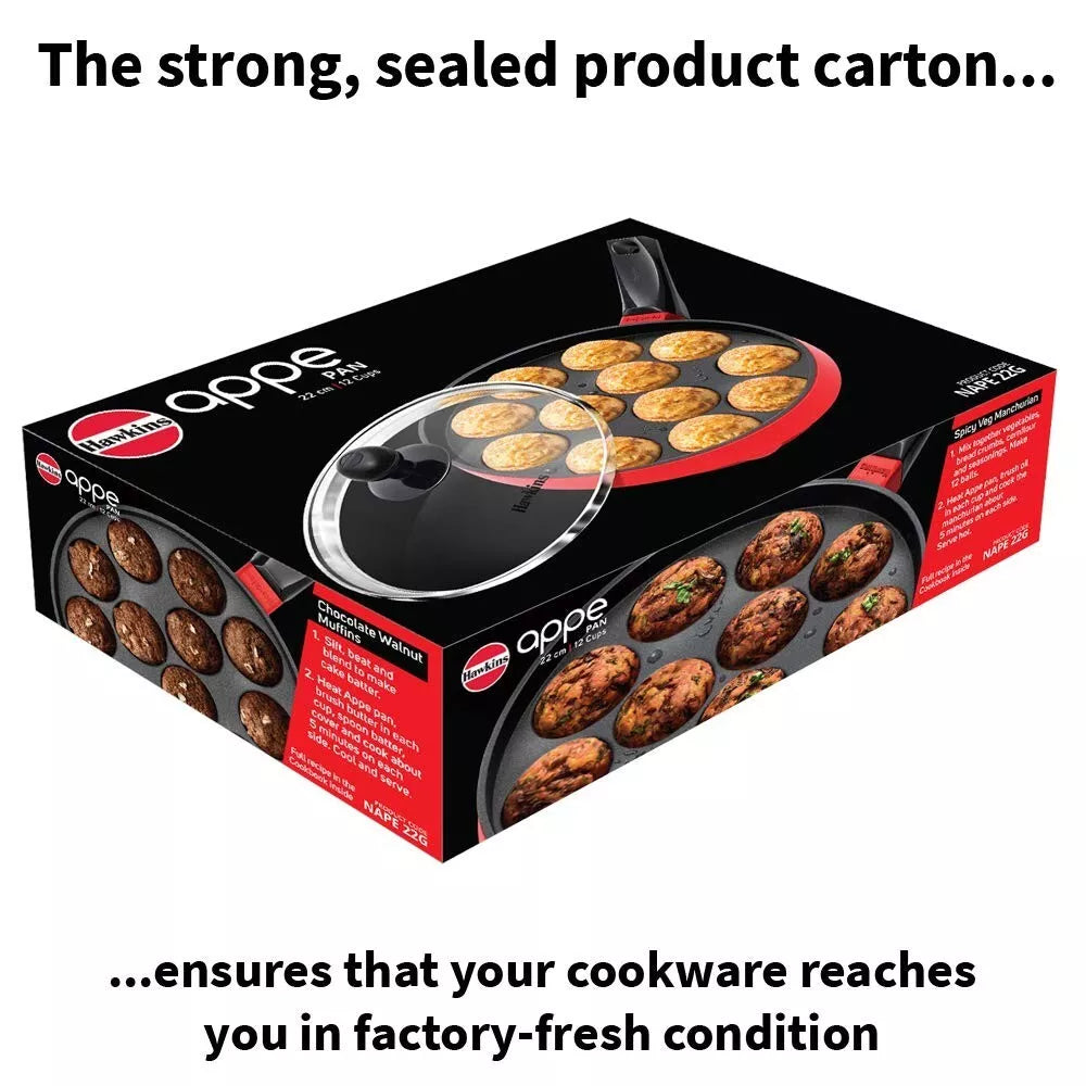 Hawkins Nonstick Appe Pan 12-Cup Cast Aluminium 22cm with Glass Lid Black & Red