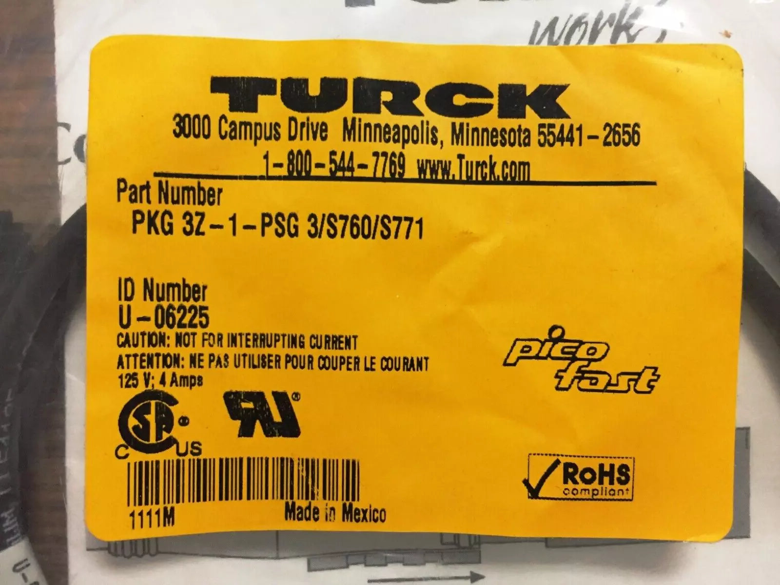 Turck PKG 3Z-1-PSG-3-S760-S771 Picofast Cord Female/Male 3-in 1M
