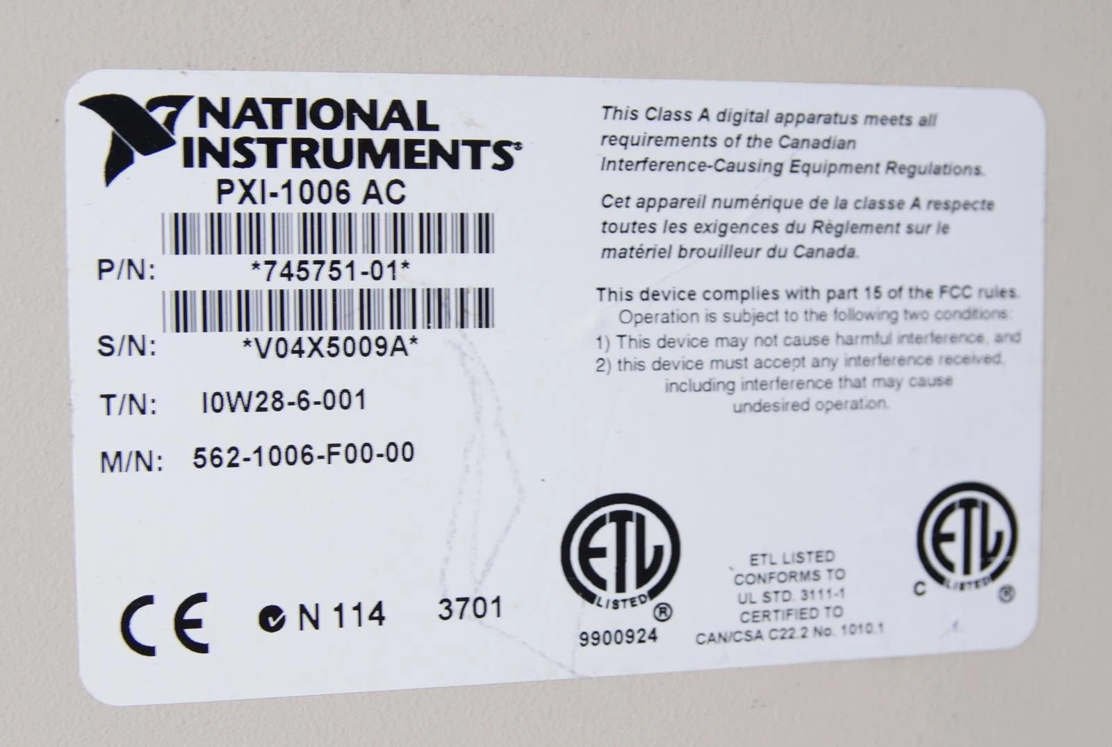 National Instruments PXI-1006 AC PXI Mainframe 18 Slots 745751-01