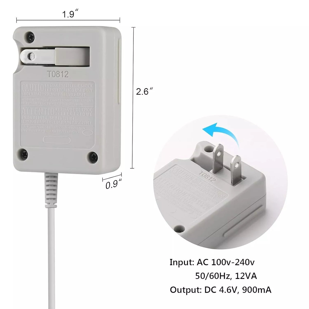 3DS Charger AC Adapter for Nintendo 3DS/2DS/DSi XL/New 3DS XL 100-240V