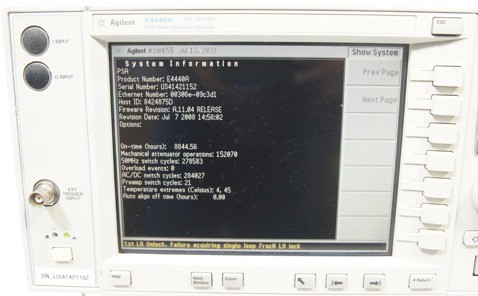 AGILENT E4440A PSA Series 3Hz to 26.5GHz Spectrum Analyzer AS-IS
