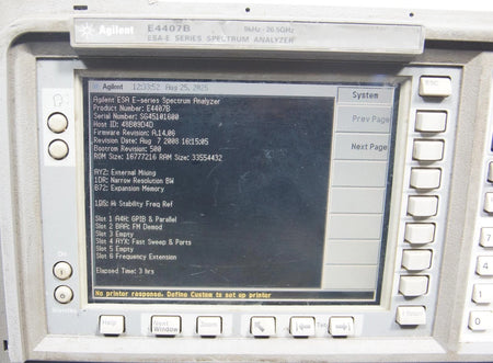 HP Agilent E4407B 9kHz - 26.5GHz Spectrum Analyzer Options B72 A4H BAA AYX Freq