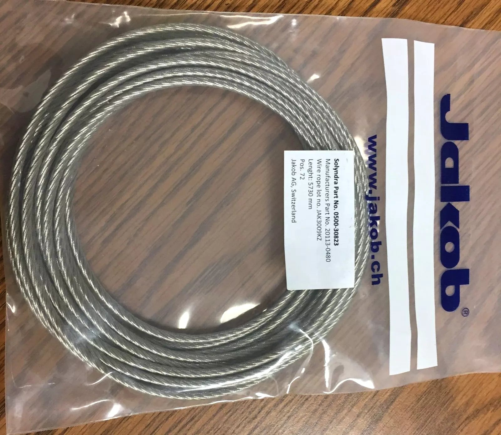 Jakob 20113-0480 Stainless Steel Wire Sling, 4mm Dia x 5730mm L