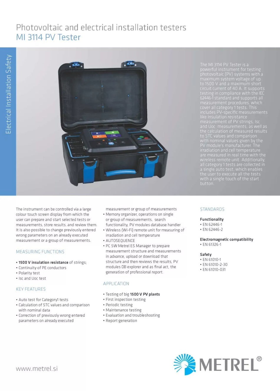 Metrel MI 3114 ST PV Tester Photovoltaic & Electrical Installation Tester