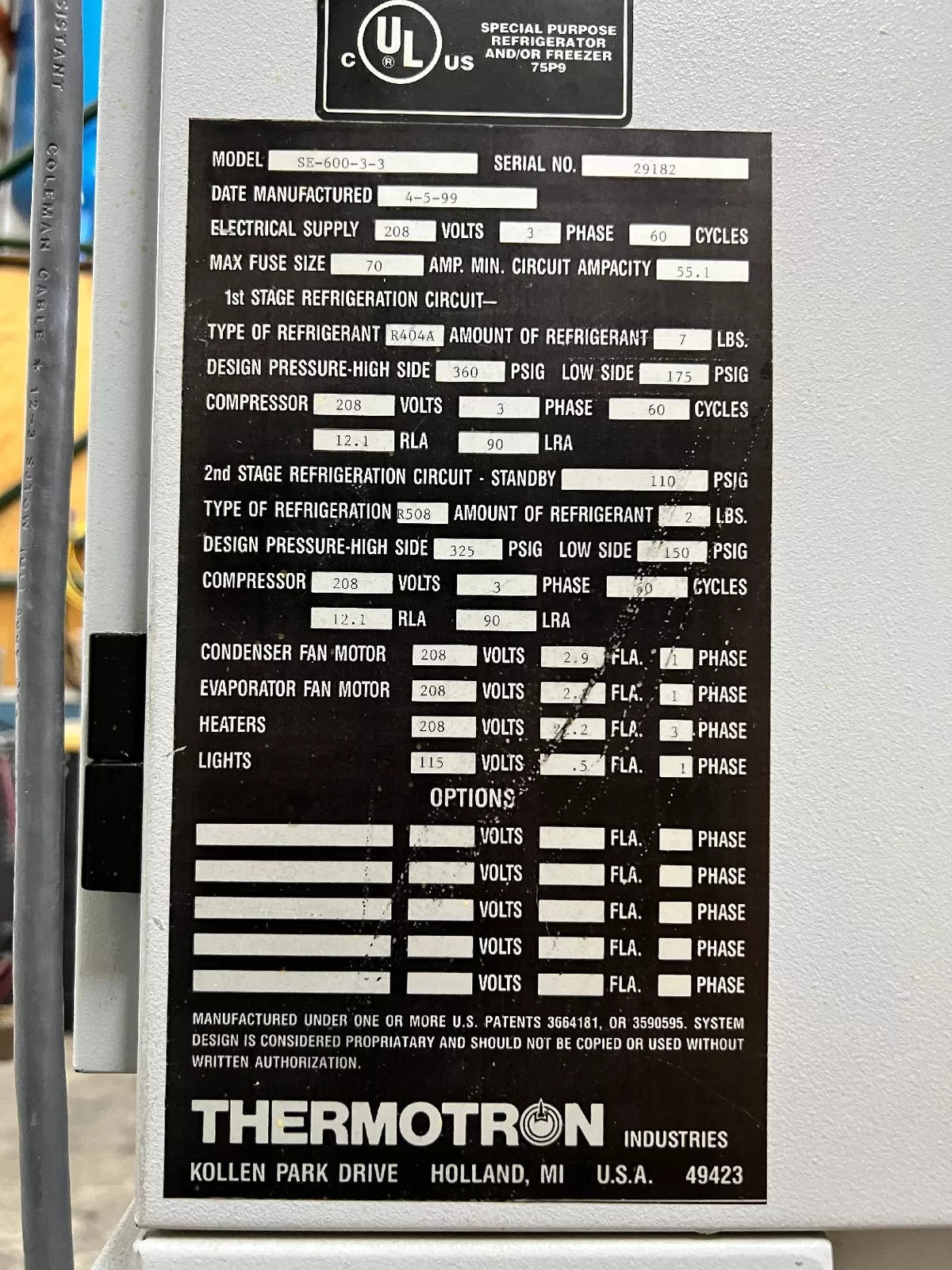 Thermotron SE-600-3-3 Temperature Test Chamber Environmental 208V SE-7800