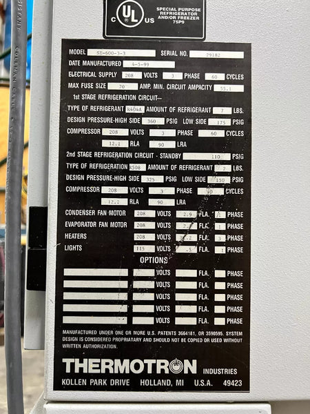 Thermotron SE-600-3-3 Temperature Test Chamber Environmental 208V SE-7800