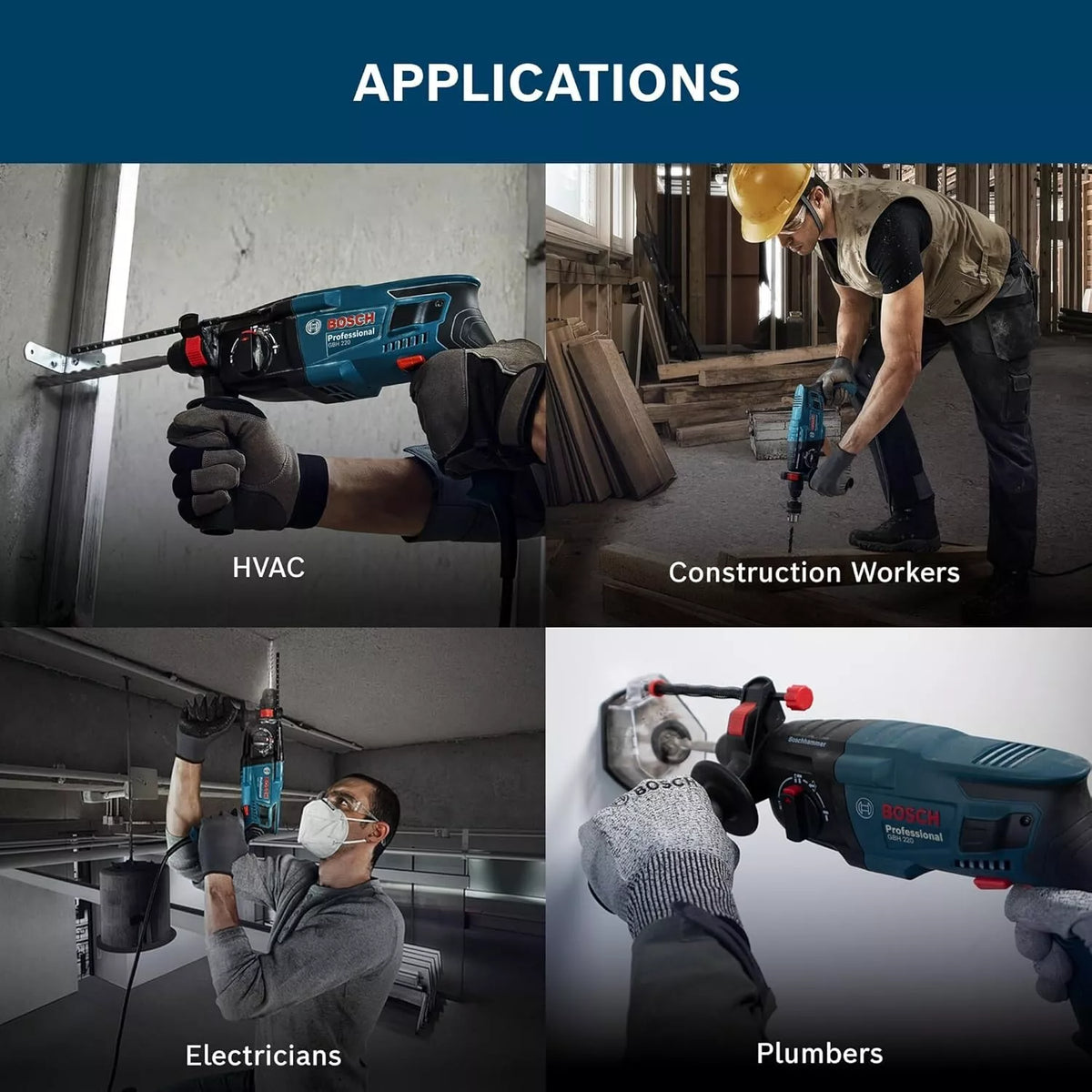 BOSCH GBH 220 Rotary Hammer Drill 720W SDS Plus 3-Mode Electric Hammer 2J Impact