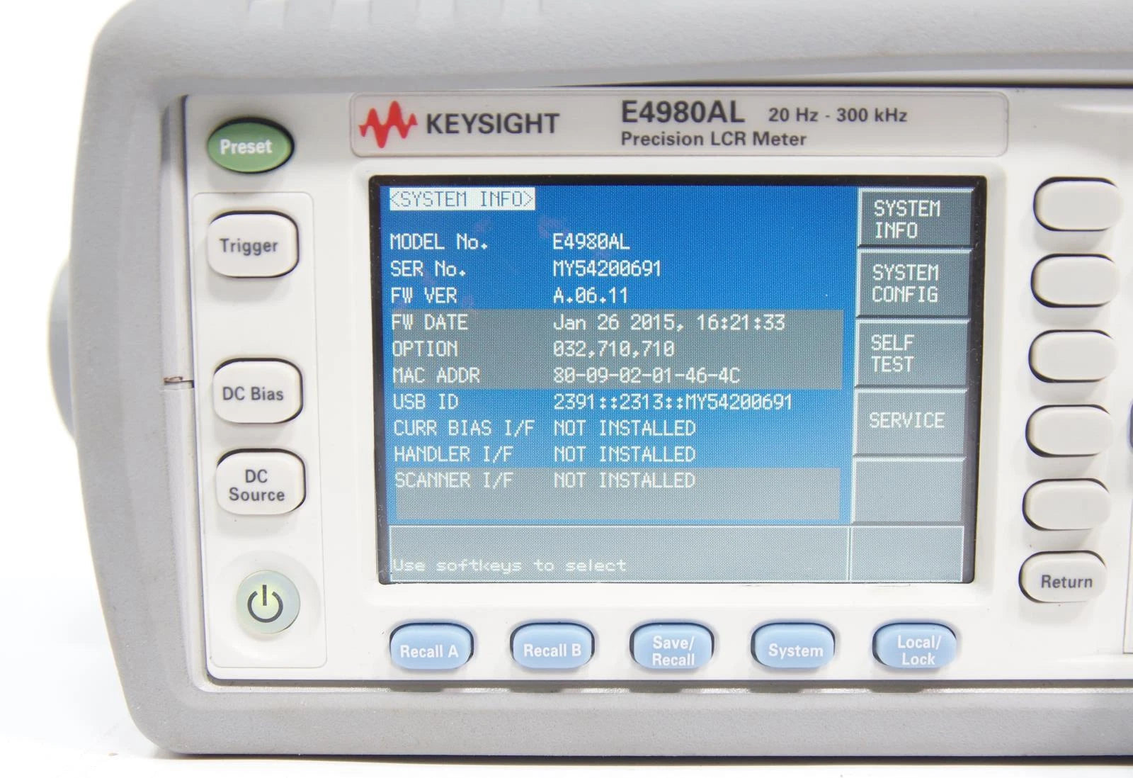 Keysight / Agilent E4980AL Precision LCR Meter 20Hz to 300kHz  OPT 032 710