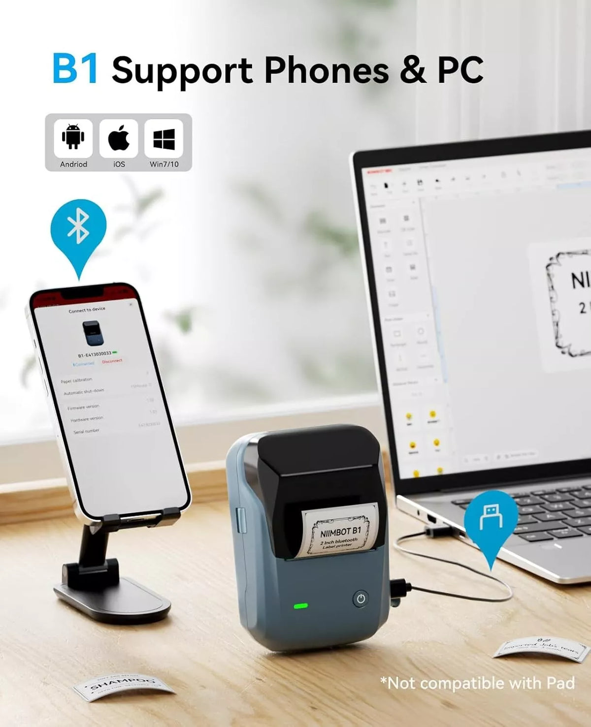 NIIMBOT B1 Label Printer with 1 Roll Starter Tape Bluetooth Label Printer