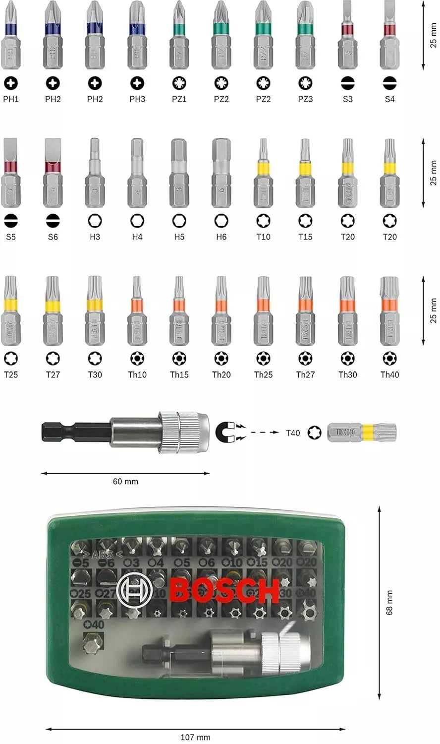 Bosch 2607017063 Metal Screwdriver Bits Kit