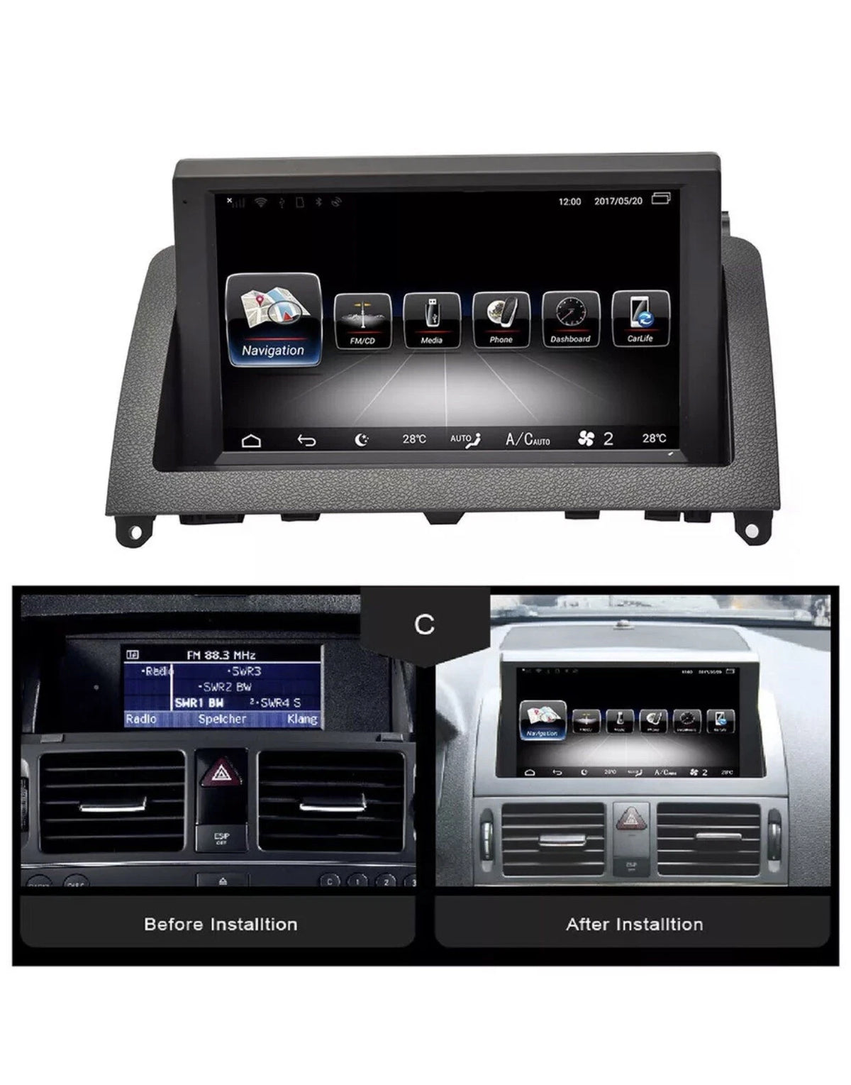 for Benz C-W204 2007-2011 Car Stereo Radio Head Unit GPS Navi 4G BT 64GB
