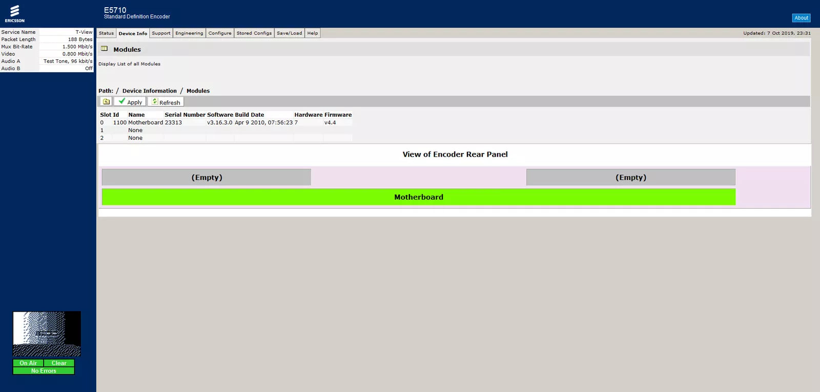 TANDBERG E5710 MPEG 2 SD Encoder 1RU with Full License Upgrade