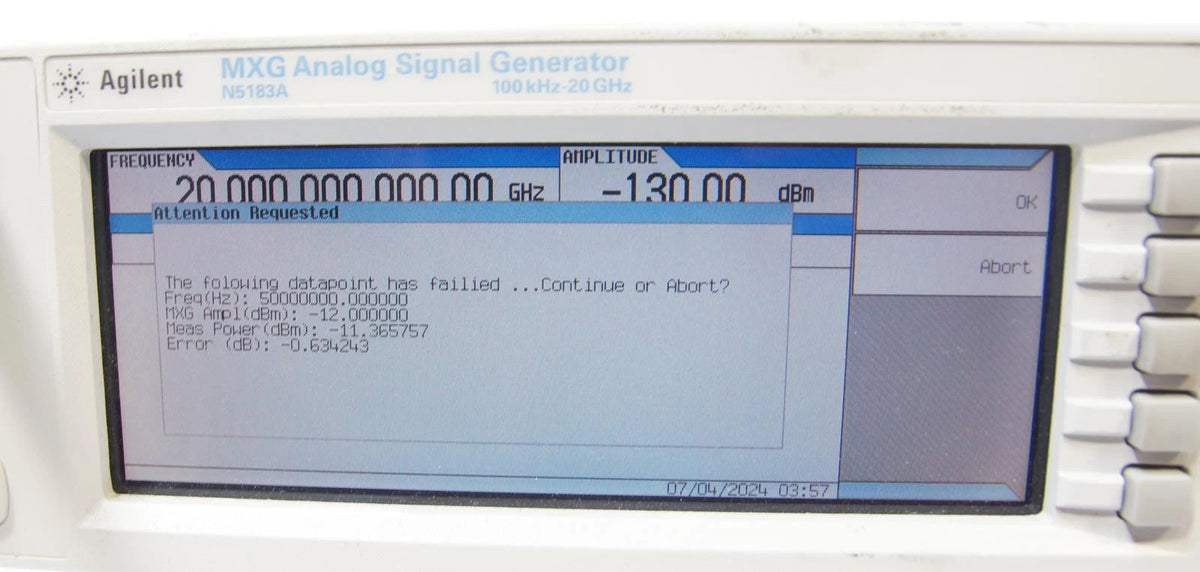 Agilent N5183A 20GHz MXG RF Analog Signal Generator OPT 006 1E1 1ER 520 UNZ