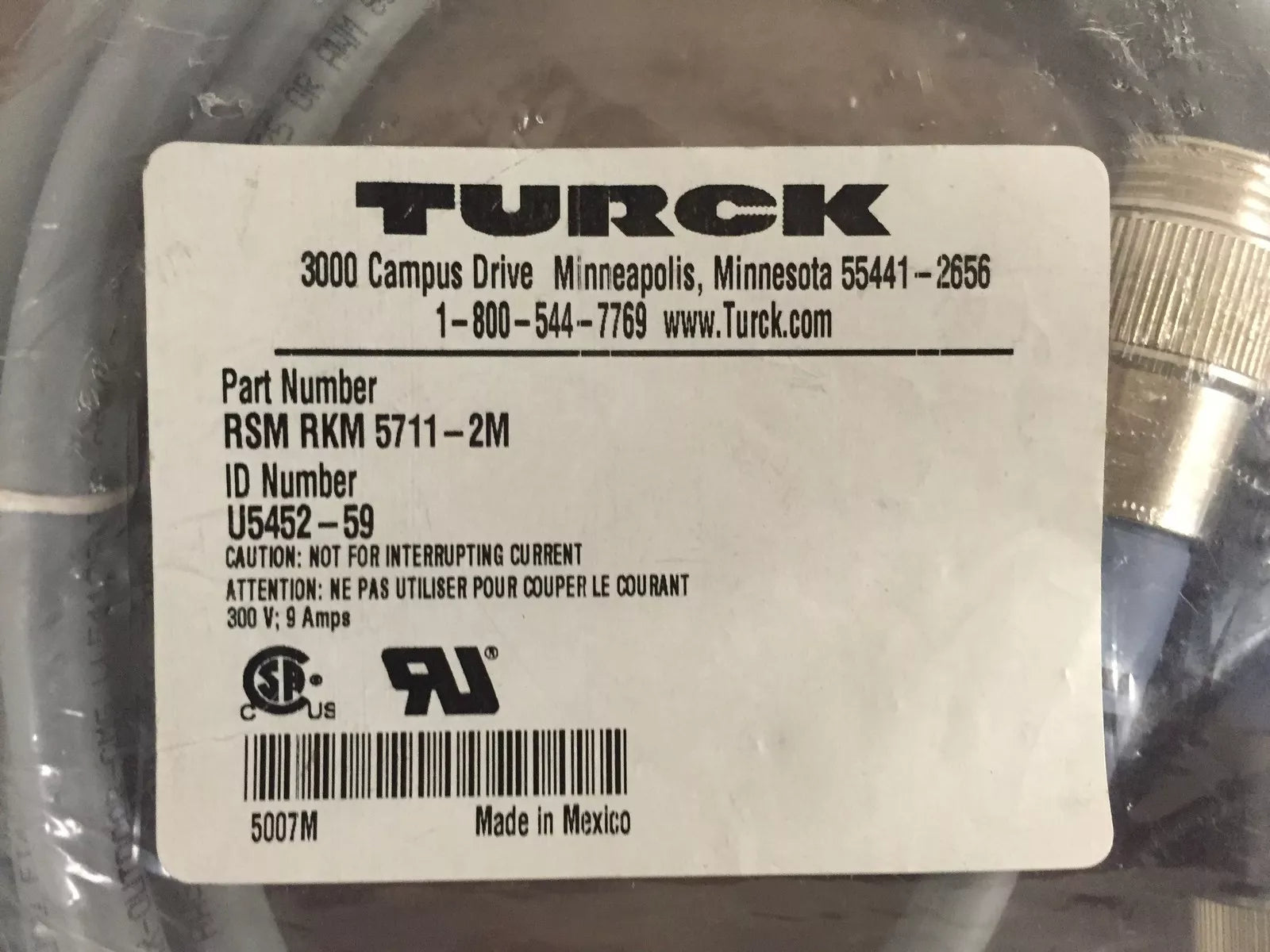 Turck RSM RKM 5711-2M Minifast 5 Pin 2 Meters M/F Connector