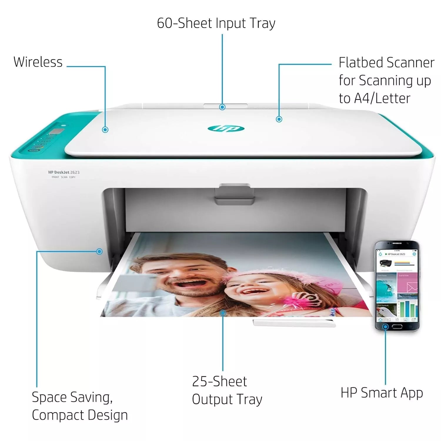 HP DeskJet 2623 All-in-One Wireless Color Inkjet Printer with Voice-Activated Printing