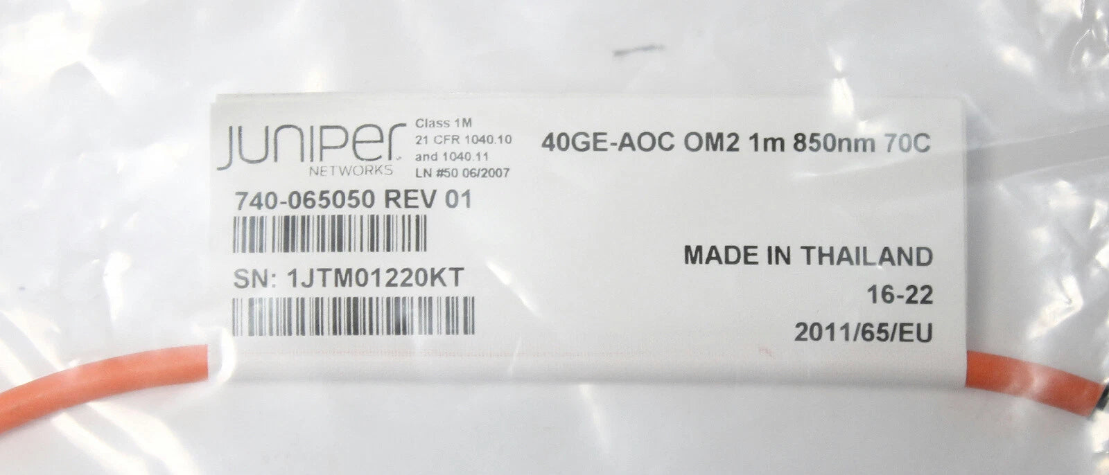 Juniper 40GE-AOC Active Optical Cable 1m QSFP 40Gb 740-065050