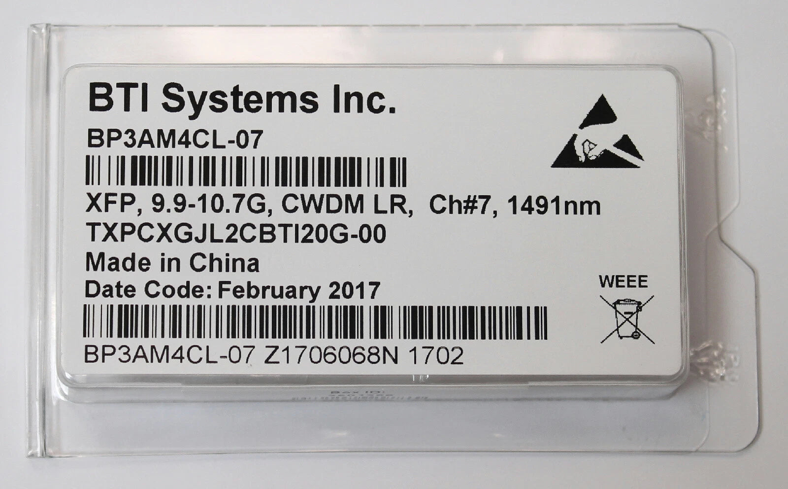 BTI BP3AM4CL-07 XFP Transceiver 9.9-10.7G CWDM LR, Ch#7, 1491nm TXPCXGJL2CBTI20G