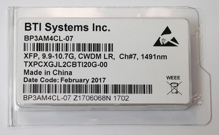 BTI BP3AM4CL-07 XFP Transceiver 9.9-10.7G CWDM LR, Ch#7, 1491nm TXPCXGJL2CBTI20G