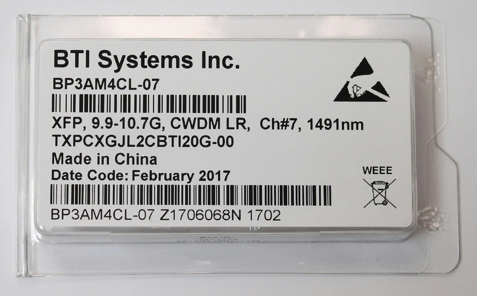 BTI BP3AM4CL-07 XFP Transceiver 9.9-10.7G CWDM LR, Ch#7, 1491nm TXPCXGJL2CBTI20G
