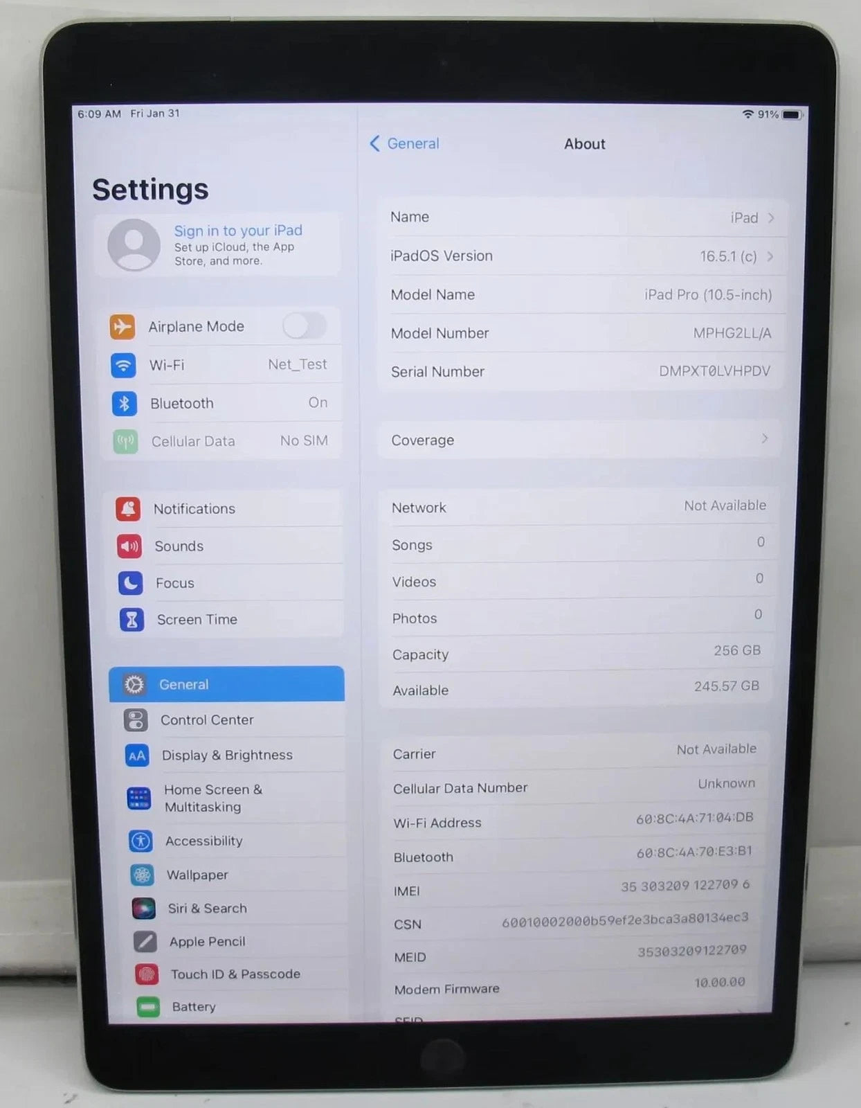 Apple iPad Pro 1st Gen A1709 256GB 10.5" Wi-Fi + Cellular MPHG2LL/A - Good