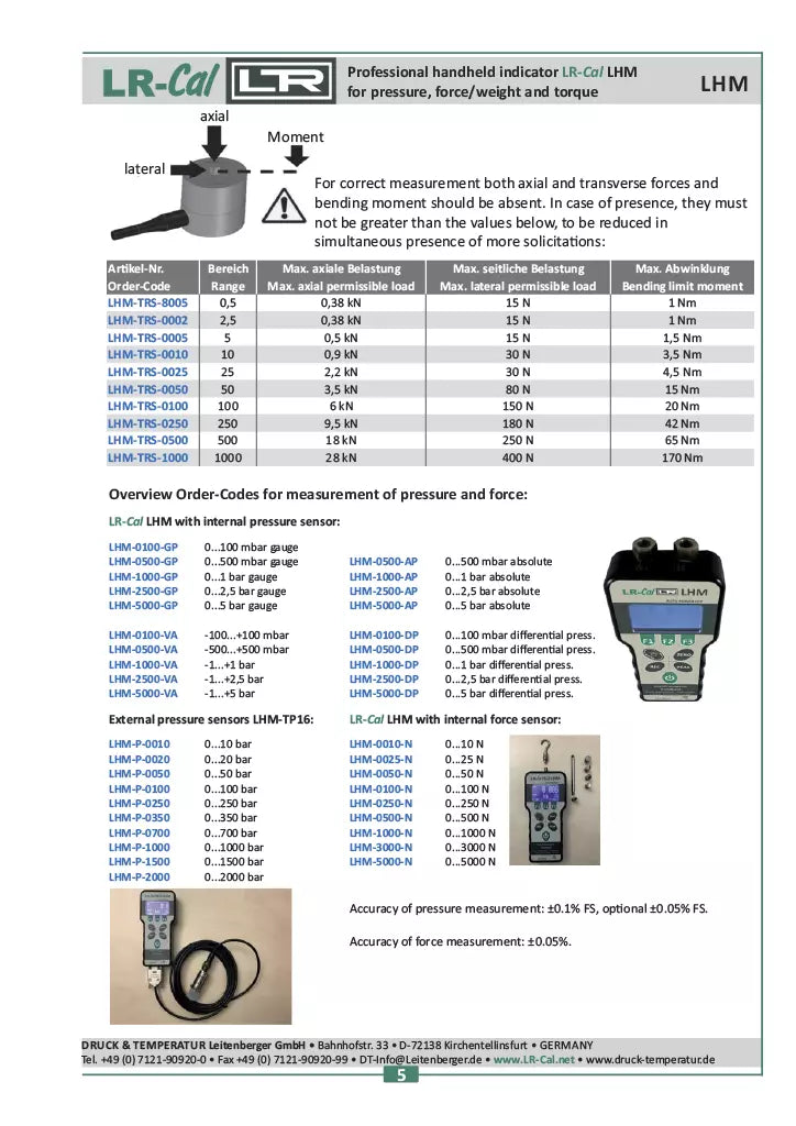 LR-Cal LHM GP Pressure/Torque Indicator Internal Pressure Sensor ±0.1% Accuracy