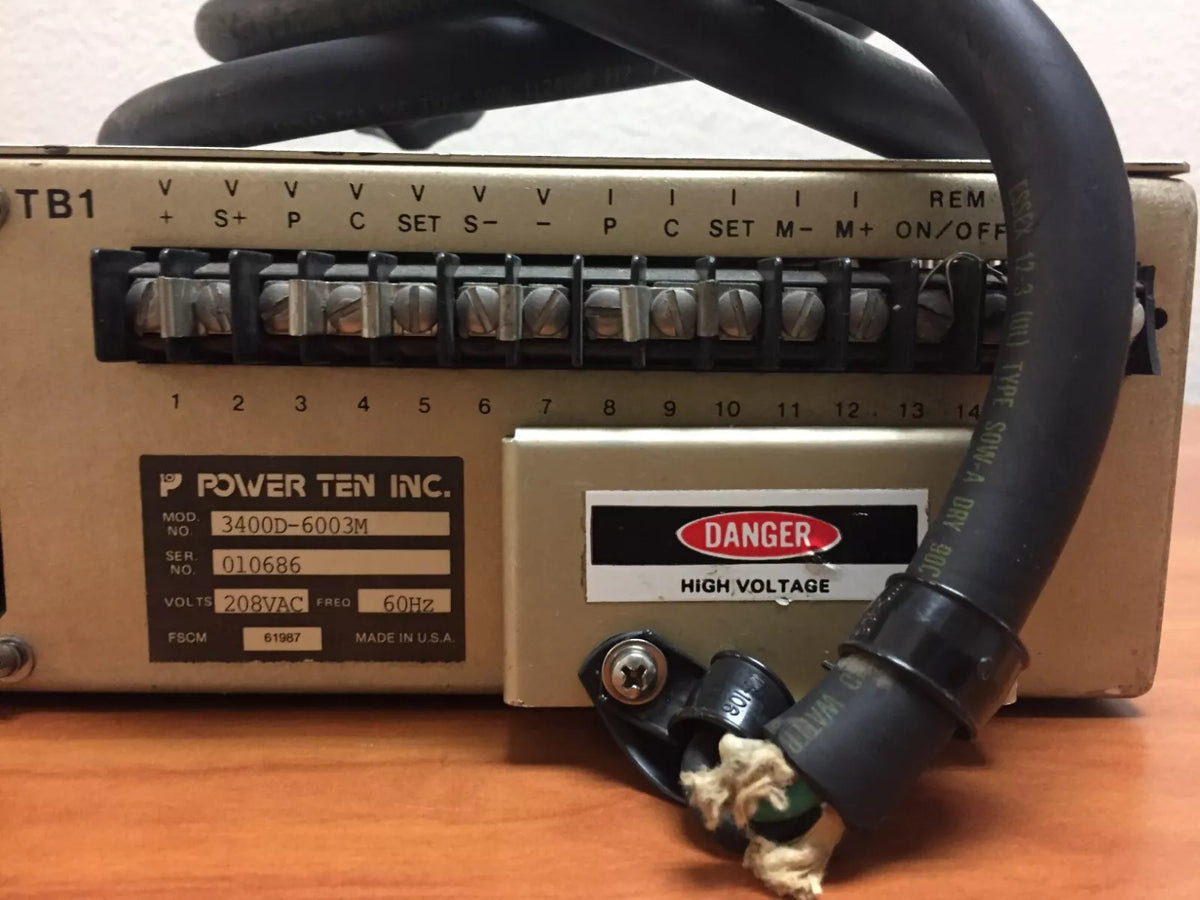 Power Ten Model 3400D-6003M DC Power Supply, 208V, 60Hz