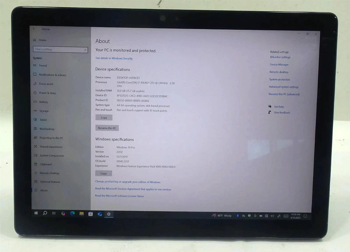Dell Latitude 7210 Core i7-10610U 1.80GHz 16GB 256GB Touch Screen Win 10