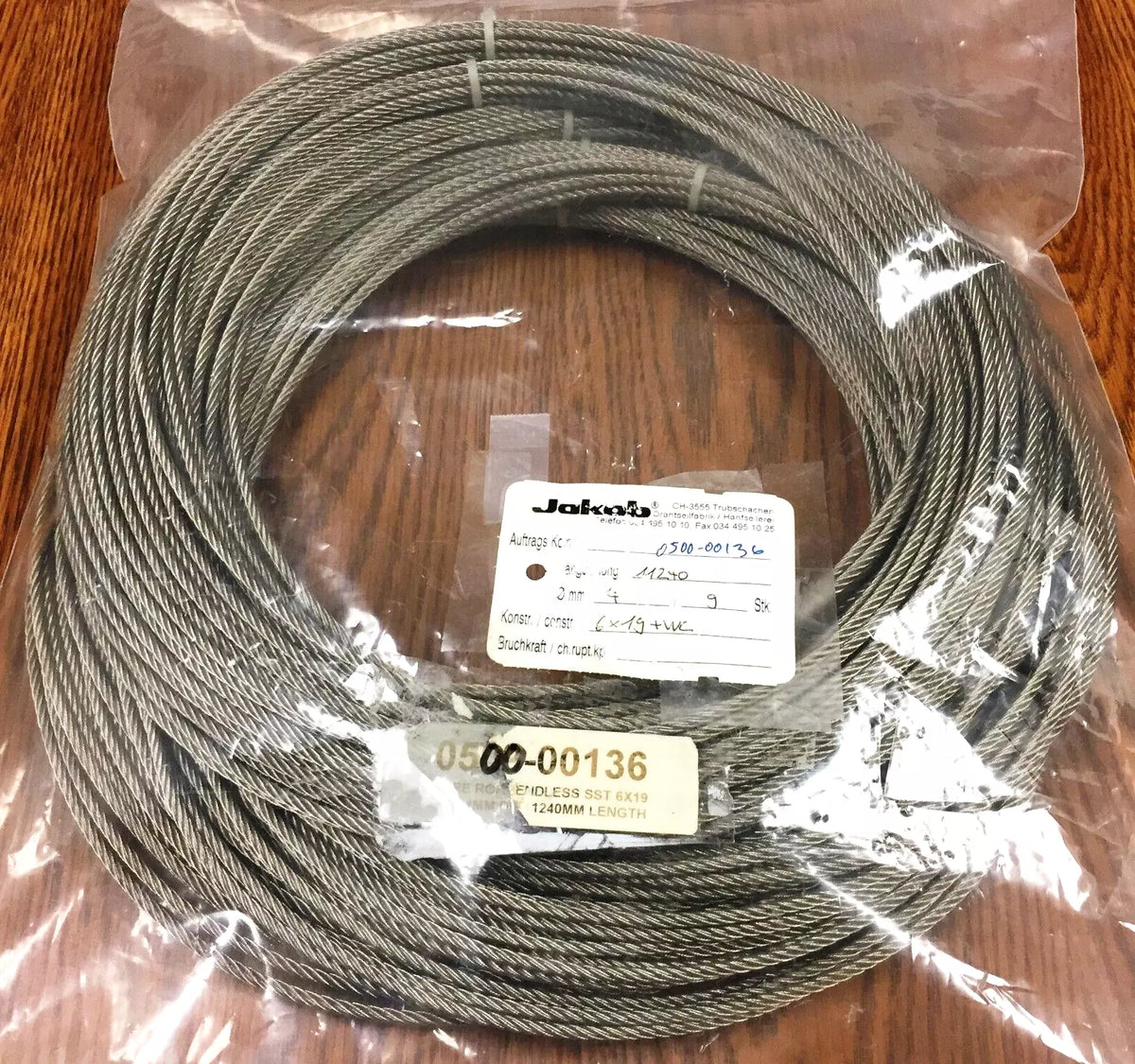 Jakob 20113-0480 Stainless Steel Wire Rope, 4mm Dia x 11,240mm Long