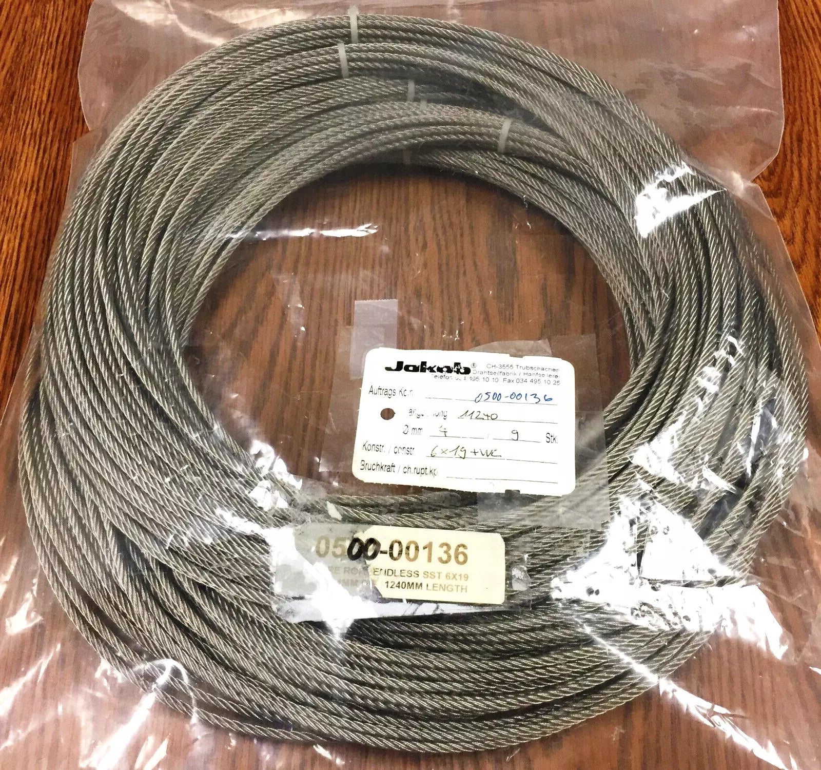 Jakob 20113-0480 Stainless Steel Wire Rope, 4mm Dia x 11,240mm Long