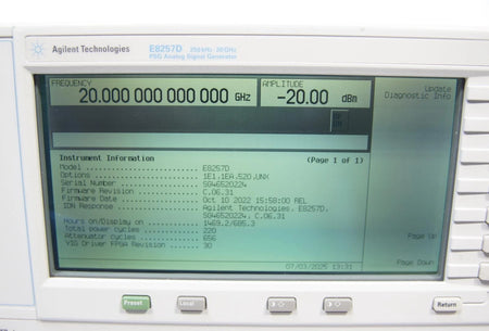 Agilent E8257D PSG 250kHz -20GHz Analog Signal Generator 1E1 1EA 520 UNW