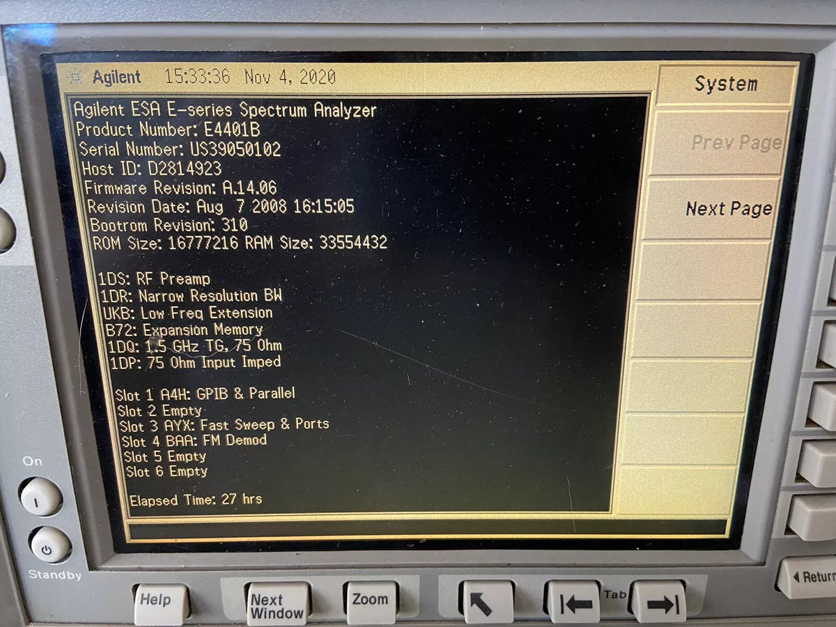 Keysight E4401B Signal Analyzer with 9 kHz - 1.5 GHz Frequency Range