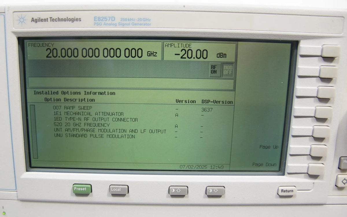 Agilent E8257D PSG 250kHz -20GHz Analog Signal Generator 007 1E1 1ED 520 UNT UNU