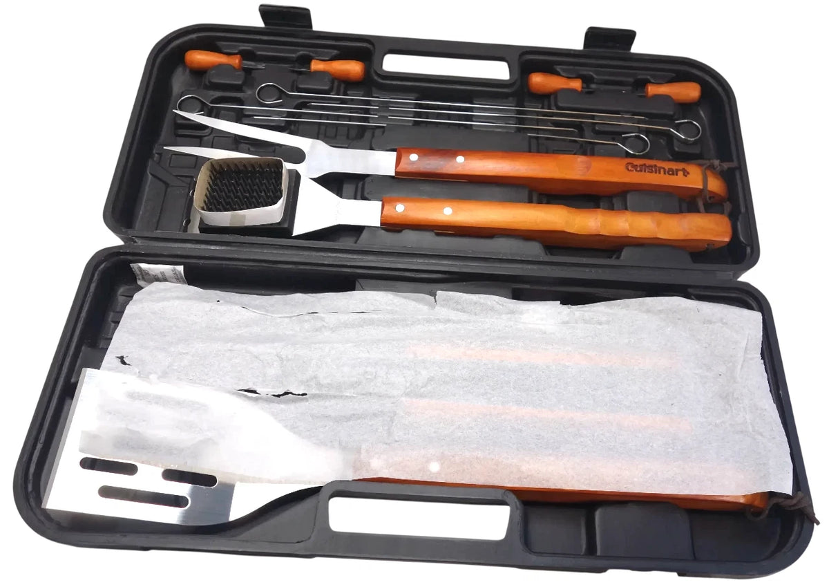 Cuisinart 13 Piece Wooden Handle Grill Utensil Set Tongs Accessories