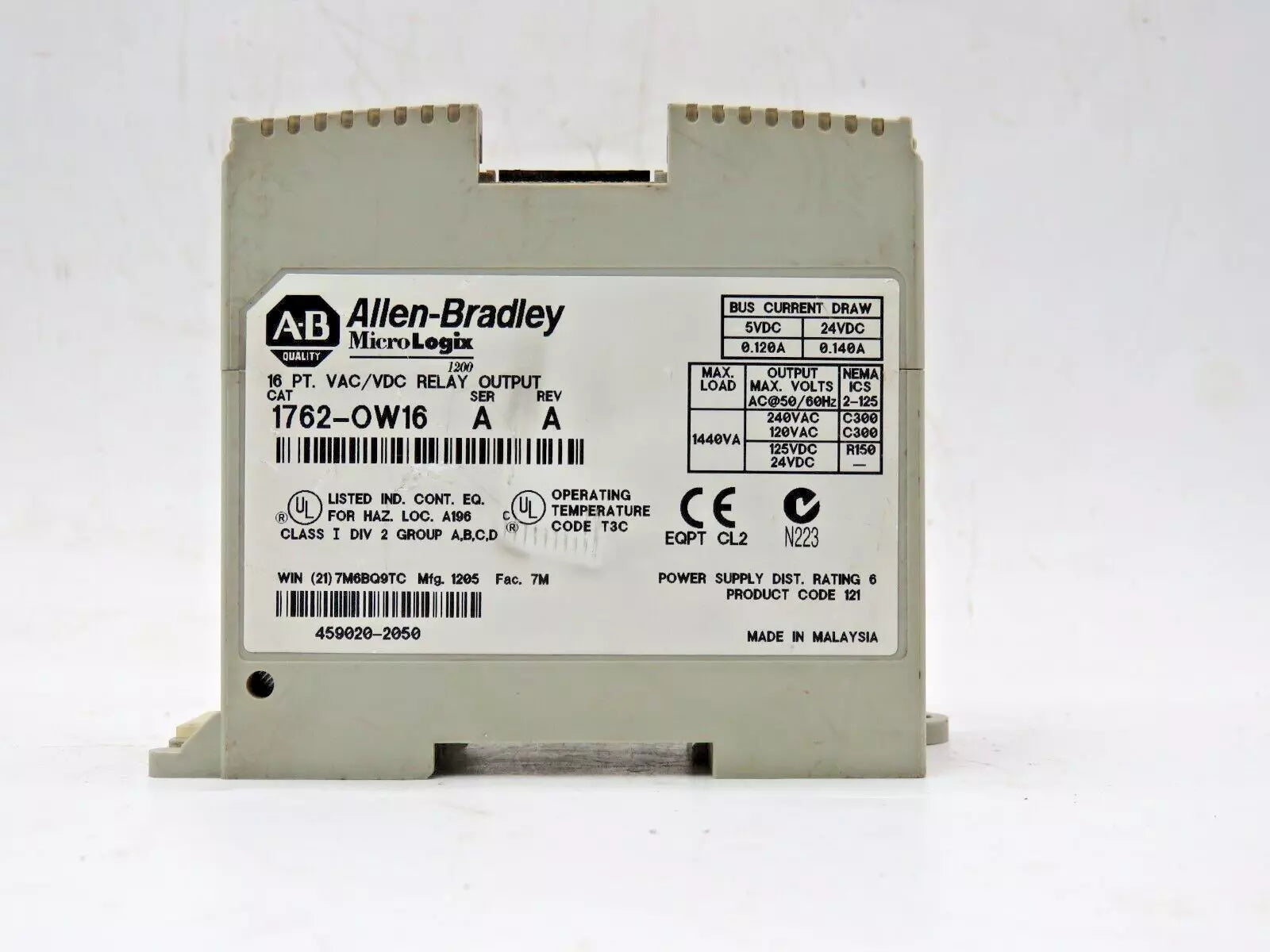 Allen Bradley 1769-OW16 MicroLogix 1200 Relay Output Module Ser A