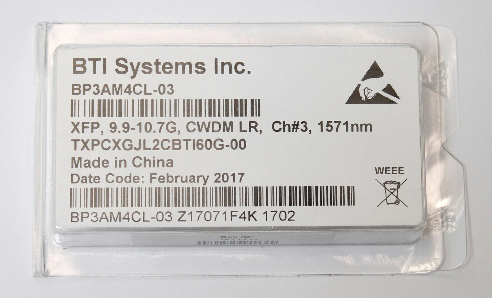 BTI BP3AM4CL-03 XFP Transceiver 9.9-10.7G CWDM LR, Ch#3, 1571nm TXPCXGJL2CBTI60G