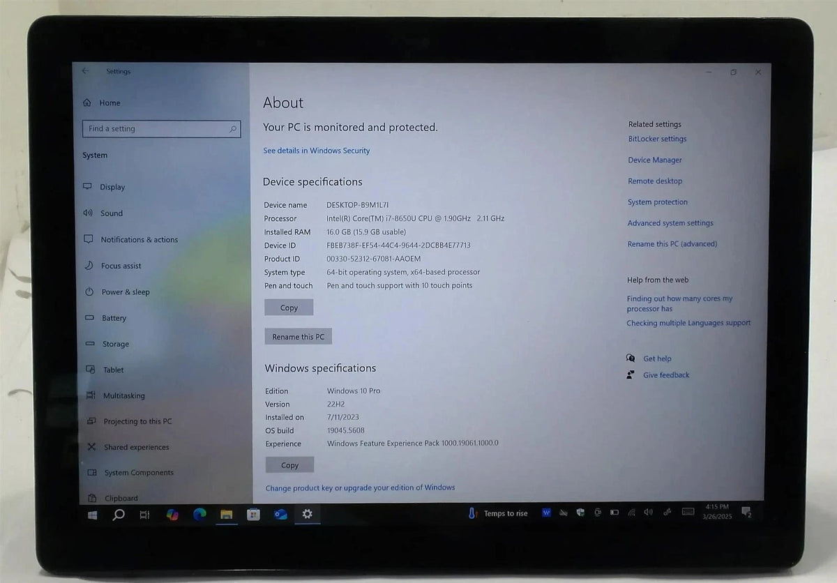 Dell Latitude 5290 2-in-1 Core i7-8650U 1.90GHz 16GB 128GB Touch Screen Win 10